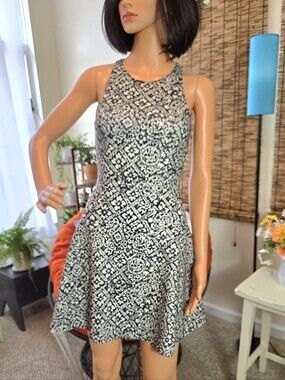Abercrombie & Fitch Black and White Printed Halter Skater Dress
